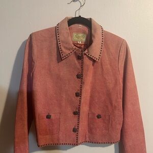 Scully Pink short jacket with Decorative Collar and Cropped Style. Silver decor